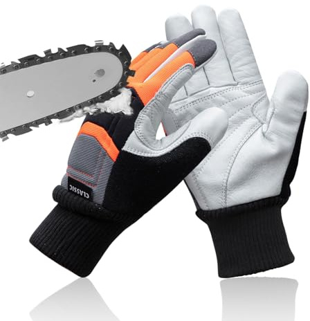 YARDMARIS Guanti protettivi per motoseghe, Classe 1, protezione da taglio a 20 m/s, 12 strati di protezione solo sul dorso della mano sinistra, in pelle di capra e PVC, guanti protettivi per motoseghe