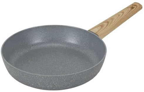 COOK CONCEPT, KC25311 Smidd aluminiumstekpanna med trähandtag, perfekt för stekning och matlagning, snygg och praktisk design, storlek 20 cm, grå och brun
