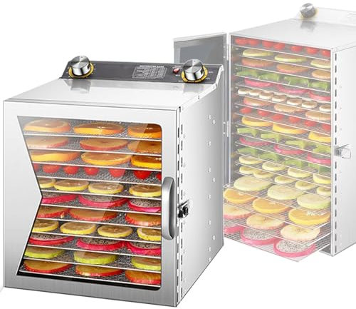 Quixnova Deshidratador de Alimentos de Acero Inoxidable, Temporizador de 0 a 12 h y Control de Temperatura de 30 a 90 ℃, máquina Secadora para secar Frutas, Carnes y Verduras,8-Layer