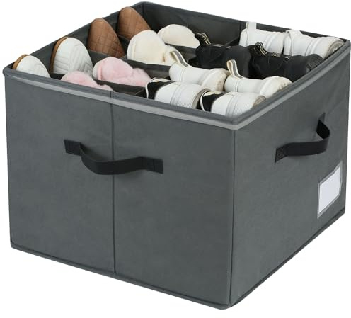 SQAQS Scatole per Scarpe da Armadio, Scatole Portaoggetti Tessuto, Organizer Scarpe Salvaspazio, Grande Contenitore per Scarpe, Portascarpe Pieghevole con Coperchio Trasparente e Divisori Regolabili