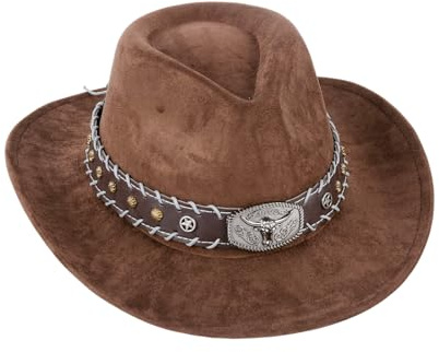 TOLASTO Cowboy Hat for Women and Men, Western Suede Hat Panama Hats Cowboy & Cowgirl Hat Felt Wide Brim Women Men Fedora Hats, Coffee