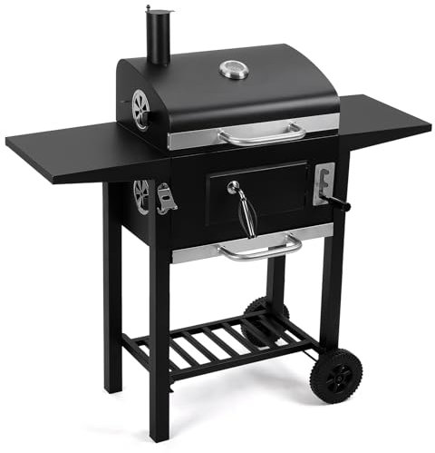 DKIEI Barbecue Grill, Large BBQ Grill with Side Table & Air Vents, Portable Barbecue Grill Includes Warming Rack, Temperature Gauge, Smoker Barbeque Grill Outdoor for Picnic Camping Party Grilling
