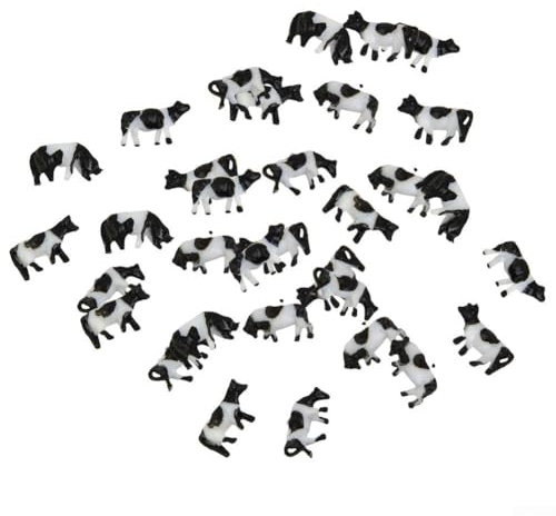 Zeroupshop N Échelle 1:150 - Lot de 30 figurines d'animaux de la ferme peintes - Bovins miniatures en plastique pour modèle de construction, modèle de table de sable