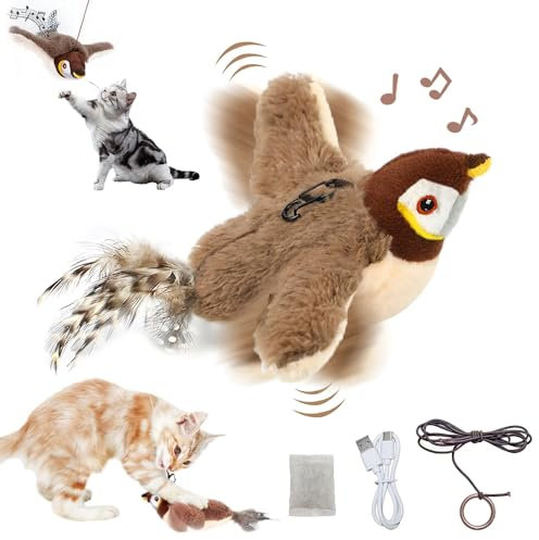 RIRIDAMAI Katzenspielzeug Vogel Elektrisch mit Katzenminze,Aufladbar Interaktives Katzenspielzeug Vogel,Katzenspielzeug Selbstbeschäftigung Vogel,Fliegender Vogel Katzenspielzeug,Flying Bird Cat Toy