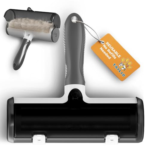 Tailio Pet Hair Remover and Reusable Lint Roller - Cat and Dog Hair Remover for Couch, Furniture, Carpet, Clothing and Bedding - Portable, Multi-Surface Fur Removal Tool (Gray)