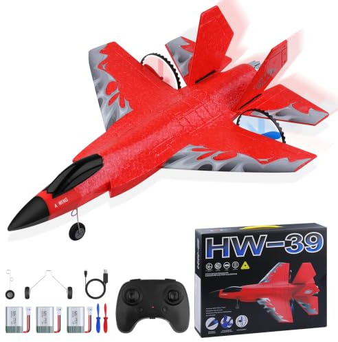 yusvwkj RC Plane, F35/HW39 Remote Control Plane with 3 Batteries, 2.4GHz Remote Control Airplane Fighter Toys RC Glider Easy to Fly for Kids Beginners Adults, USB Charging(Red)
