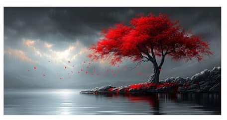 TODOAA Astratto Quadri Soggiorno Grande Albero della vita, Blue Graffiti Tree Art Pittura Moderni Poster da parete- Camera da letto Ufficio Decorazioni - 80x160cm Non incorniciato(rosso)