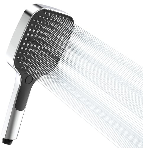 HONBOO Duschkopf, Duschkopf Groß mit 3 Strahlarten, Hochdruck Handbrause Gross, Eckige Duschbrause, Handbrause Dusche, Wassersparend Duschbrause, Chrom