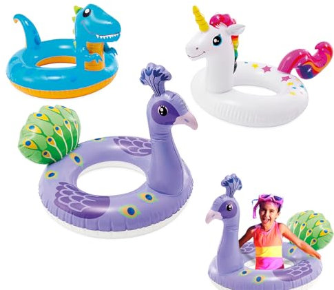3 Stück Aufblasbarer Schwimmring, Dinosaurier Einhorn Pfau PVC Wasserspielring,Schwimmreifen Wassersport Partyzubehör Schwimmringe Tierringe für Baby Kinder 2-6 Jahre Sommer Schwimmbad Pool Strand