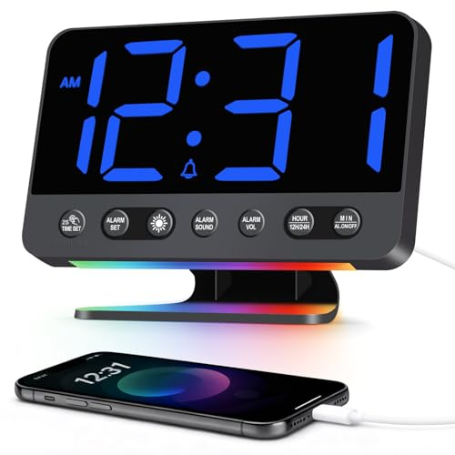 Venchin Wecker Digital 30-110dB Lauter Alarm für Tiefschläfer Shiftarbeiter | 8 RGB-licht USB-Ladeanschluss Snooze 6 Helligkeit 4 Lautstärke 12H/24H Moderne LED-Tischuhr für Schlafzimmer Wohnzimmer Büro