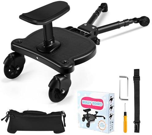 JoyCushy Planche Poussette Universelle,Skate Poussette Universelle avec sac, Portable Kiddy Boards avec Sangle de Suspension,Planches à Roulettes pour bébé pour Enfants de 2 à 6 Ans(25KG)