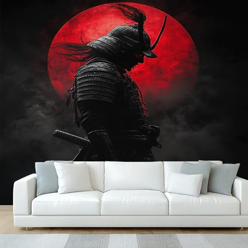 Generisch Tapete Japanische Samurai Wohnzimmer Schlafzimmer, Fototapete Japanisch Bushido Schwarz Asiatisch Wand Deko, Wallpaper, Wandtapete, Mustertapete, vliestapete, 300 x 210 cm W&Q