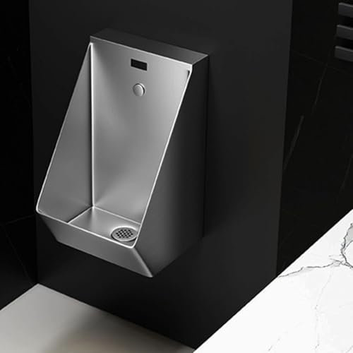 Urinario de pared para hombre, diseño antidesbordamiento de acero inoxidable con válvula de descarga automática de inducción, ideal para hogares modernos