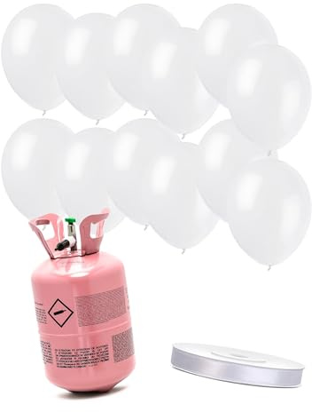 DEGUISE TOI - Kit Bouteille d'hélium avec 12 ballons blancs et ruban - 1 bouteille d'hélium - 1 lot de 12 ballons - 1 ruban - Taille Unique - Blanc - Decoration/Animation - - - Carnaval