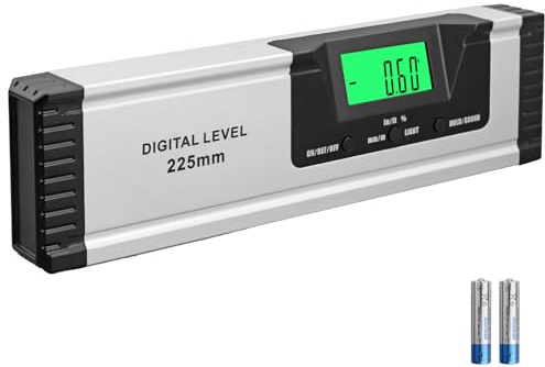 ALLmeter Digitale Wasserwaage 225mm, Winkelmesser mit Wasserwaage, Magnetischer, V-Nut Basis, Hochhelles LCD-Display, Neigungsmesser & Winkelmesser für präzise Messungen, Bau, Werkstatt, Solar & Auto