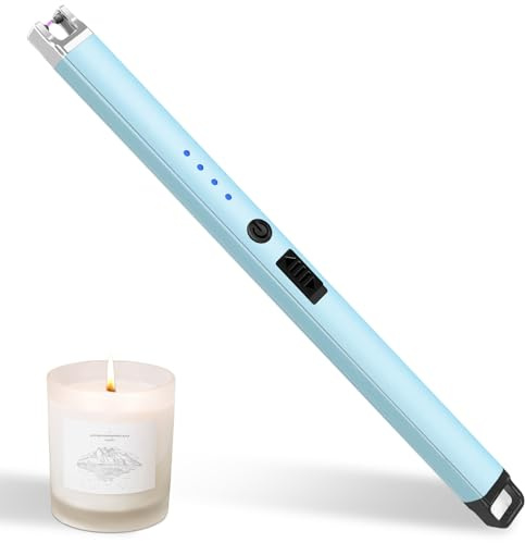 Aouply Candle Lighter, Rechargeable USB Electric Lighter, Windproof Flameless, LED Display, Battery Indicator for BBQ, Grill, Camping, Fireplace, Stove, Parties (Blue)