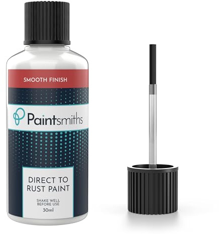 Paintsmiths Direct to Rust Metal Paint – Smooth Gloss Finish – Anti Rust – 30ml Bottle & Brush – All in One Paint ideal for Gates, Railings, Furniture, Radiators – Indoor & Outdoor Use (White)