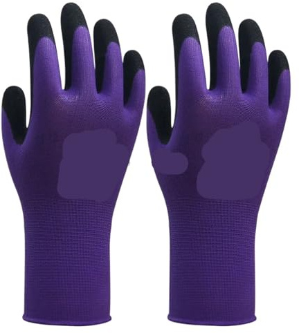 Generico 6 paia di guanti da giardinaggio viola - taglia donna e bambino, guanti di sicurezza in nylon e spandex con rivestimento in microschiuma di nitrile(Size Small)