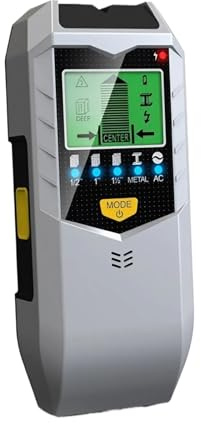 Rilevatore Tubi e Cavi Elettrici, Rilevatore di metalli multifunzione 5 in 1 for pareti, scanner for barre d'armatura e strumento misurazione(Silver)