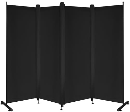 REDCAMP Premium 4 Teilig Paravent Raumteiler, 204x173cm Faltbare Sichtschutzwand mit Standfüßen Dichtfugen, aufstellbare Trennwand für Wohnzimmer Schlafzimmer Büro Krankenhaus Balkon Garten, Schwarz