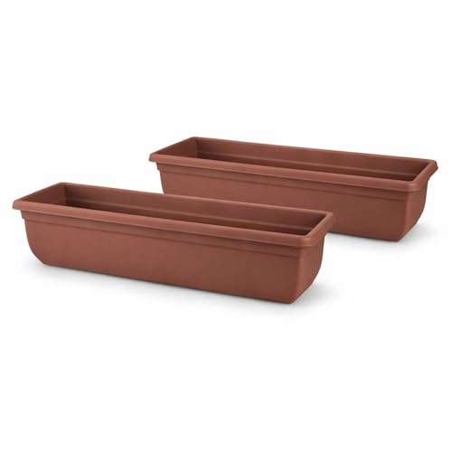 KYY'Z 2x 60cm Rectangular Garden Trough Planters - Terracotta Durable Plastic Window Boxes for Vegetables, Herbs & Flowers, Indoor Outdoor Flower Box for Balcony & Mini Garden, Home Decor