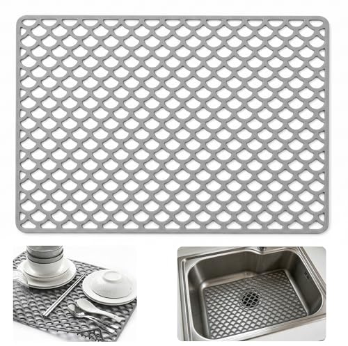 Vokmon Silicone Sink Protector Mat with Raised Pillars, Trim-to-Fit, Grey
