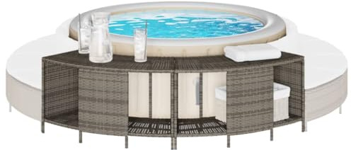 GeenYuu Estantería exterior para jacuzzi, 2 unidades, polirratán, gris, con marco de acero con recubrimiento en polvo, 78/112 x 45 x 55 cm, versátil, para jardín, terraza y spa, resistente