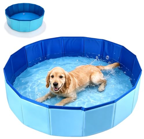 Faltbarer Hundepool 60x20 cm, Hundepool Schwimmbad Hundeplanschbecken mit Ablassventil, Hunde Planschbecken aus PVC – rutschfest & tragbar, für kleine Hunde Katzen Haustiere
