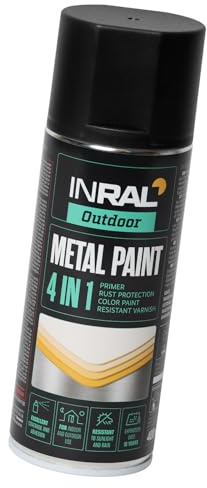 INRAL Direct to Rust Metal Spray Paint 4-in-1 Jet Black Matt RAL9005 - Primer, Anti-Rust, Colour and Topcoat in One Can - Outdoor - 1.5-2 m2 Coverage per Coat - Garden, Gates, Railings - 400 ml