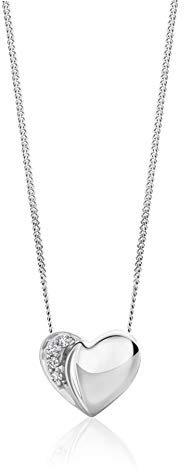 OROVI Schmuck Damen Diamant Herz–Kette Gold mit Herzanhänger besetzt mit 4 natürlichen Diamanten Brillanten in einer Krappenfassung Zeitlose klassische Halskette Weißgold 18 Karat(750), 45cm