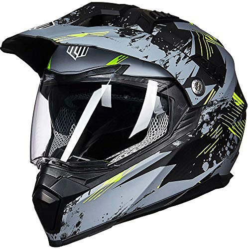 ILM Motorbike Helmets Motocross Motorcycle Dual Sport Full Face Sun Visor Dirt Bike ATV ECE Certified Model 606V,Grey Yellow,S