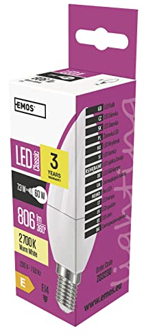 EMOS LED Lampe Candle 7,3W, Ersatz für 60W Glühbirne, E14 Sockel, Helligkeit 806lm, Warmweiß 2700 Kelvin, 30000 Stunden Leuchtdauer, CRI min. 80, 270° Abstrahlwinkel