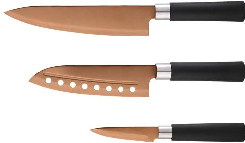 Bergner Set 3 Cuchillos de Cocina en Acero Inoxidable colección Samurai Copper, Cobre