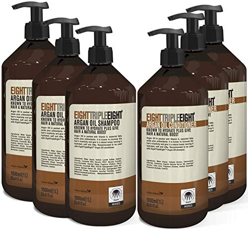 Eight Triple Eight Argan Oil Hair Care Set- 3x Shampoo & 3x Conditioner 1 Litre