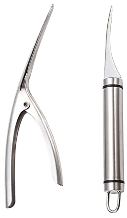 Lot de 2 couteaux en acier inoxydable pour ligne de crevettes + éplucheur de crevettes, outil de ligne pour enlever facilement les écailles de poisson, les coquilles de crevettes et les plumes pour