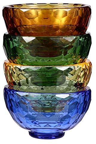 BESPORTBLE 4pcs Crystal Holy Water Bowl Buddhist Tibetan Water Offering Bowl Religion Container Glass Buddha Cup Mini Votive Tealight Holder for Yoga Meditation Altar Supply