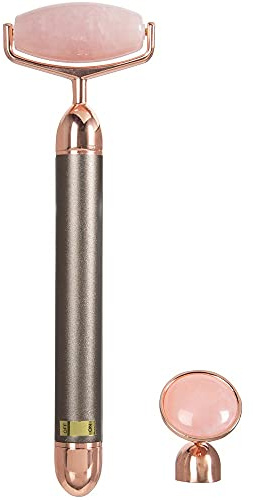 ForPro Professional Collection Electric Face Roller & Eye Massager, 2 in 1 Vibrating Skin Care Tool, Rose Quartz