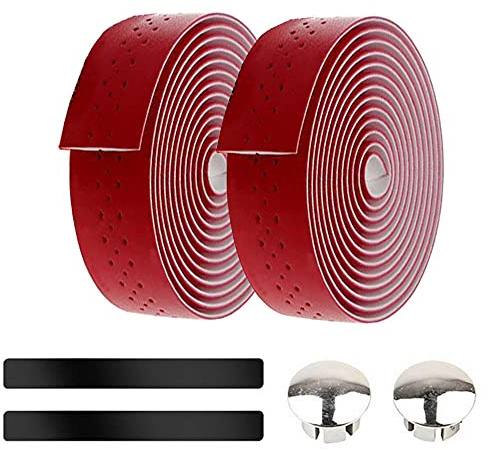 ETOPARS 2 Rollen Rotes Fahrradlenkerband PU Leder Fahrrad Lenkerbänder Radfahren Rennrad Lenkerband Cycling Band rutschfest Lenkergriff Mit Lenkerendstopfen