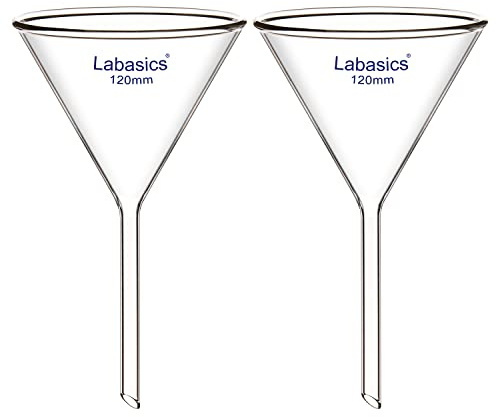 Labasics Borosilikatglas Trichter, 2er-Pack Schwere Glaswand Trichter Glass Funnel Kurzer Stiel 120 mm Durchmesser, 120 mm Stiellänge