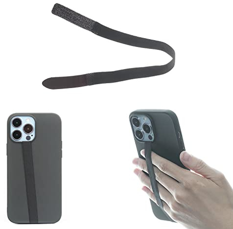 TFY Sangle élastique pour téléphone, poignée fine universelle, support antidérapant pour téléphone portable, convient à de nombreuses coques pour smartphone, 2 pièces, noir, 10,6 inches