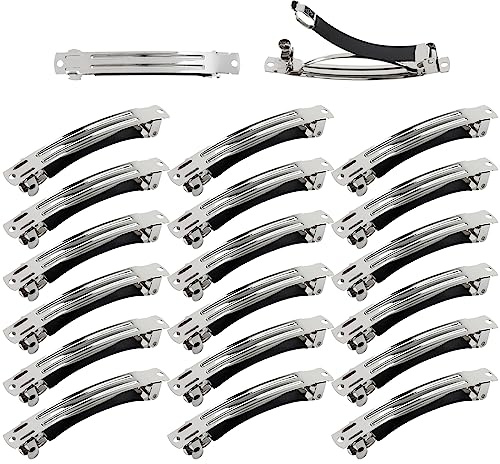 Cinaci 20 Stück 8cm /3 Zoll Plain DIY Caft Silber Metall Französisch Haarspangen mit schwarzer Lederabdeckung Druckknopf Haarklammern Verschlüsse für Frauen Mädchen Teenager Haarschmuck (3 Zoll)