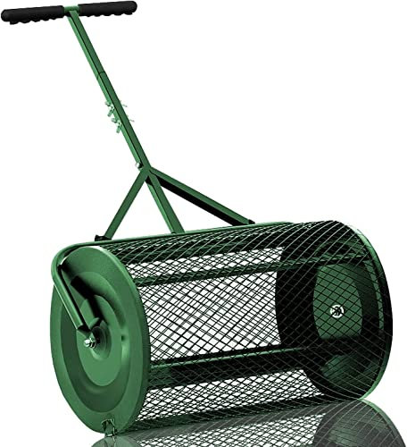 CYTBEK Esparcidor de Compost de 24 Pulgadas, esparcidor de Musgo de turba con Mango Mejorado en Forma de T para Plantar Semillas, Rodillo esparcidor de estiércol, esparcidor de Malla de Metal Ligero
