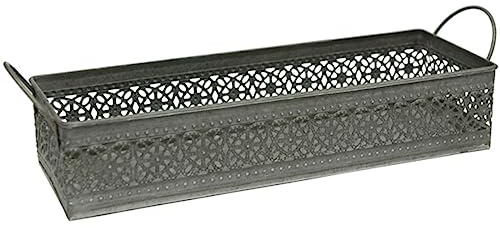MACOSA SA82182 Deko-Tablett 34 cm filigran Metall antik grau Schale Metall-Korb Dekoschale Aufbewahrung Dekoschale Blumenschale Blumenkorb Metallschale