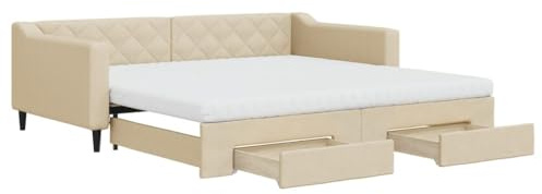 vidaXL Tagesbett Ausziehbar mit Schubladen Creme 100x200 cm Stoff