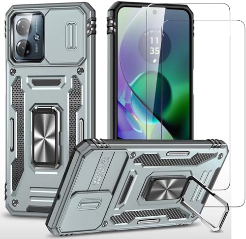 Jeelar ESONG Funda Protectora para Motorola Moto G54,con[2 Protector de Pantalla][Cubierta de Cámara Deslizante][Protección contra Caídas de Grado Militar][Soporte magnético para automóvil]-Gris
