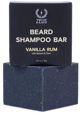 ZEUS Beard Wash Bar for Men, All-Natural Hydrating Shampoo, Skin-Clarifying Soap & Beard Care Cleanser with Natural Ingredients, Anti-Itch & Gentle on Skin (Made in USA) Vanilla Rum