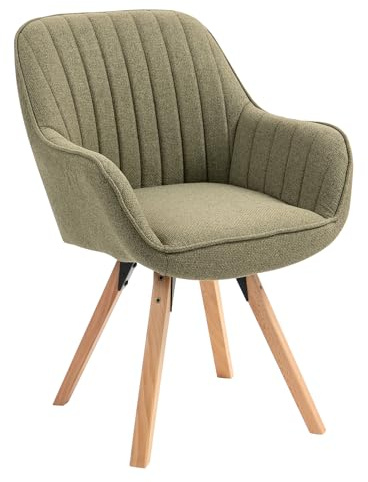 MEUBLE COSY Sedie da Pranzo Girevole a 360° Poltrona da Toelette Imbottite con Schienale e Braccioli per soggiorno cucina ufficio in Tessuto Gambe in Legno, Verde