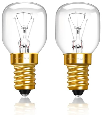 Caldarax Oven Light Bulb E14 SES Small Edison Screw 300°C Heat Resistant, Dimmable Oven Lamp Bulb, 360LM Warm White 2700K, for Microwave Cooker Wax Warmer Salt Lamp Fridge, Ø29x58MM, 2 Pack