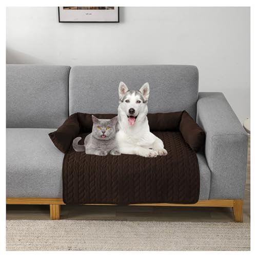 OREZAUQS Hundedecke Sofa, hundedecke Sofa,hundekissen,Sofaschutz Hund, Hundekissen,Hundecouch mit DREI erhöhte Ränder, waschbar, rutschfeste Unterseite (Braun,75 * 75 * 15 cm)