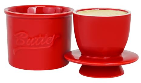MSJGA Mantequera para mostrador con agua, mantequilla francesa para mantequilla untable de cerámica con tapa para encimera, soporte para contenedor de mantequilla, decoración de cocina del hogar